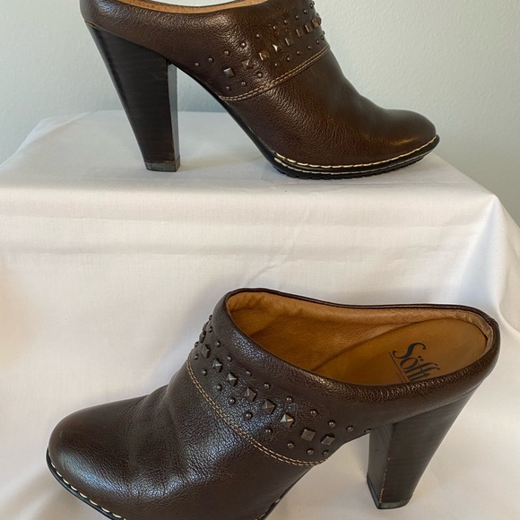 Sofft brown leather studded heeled mule size 7.5. Very gently used. - Picture 7 of 16
